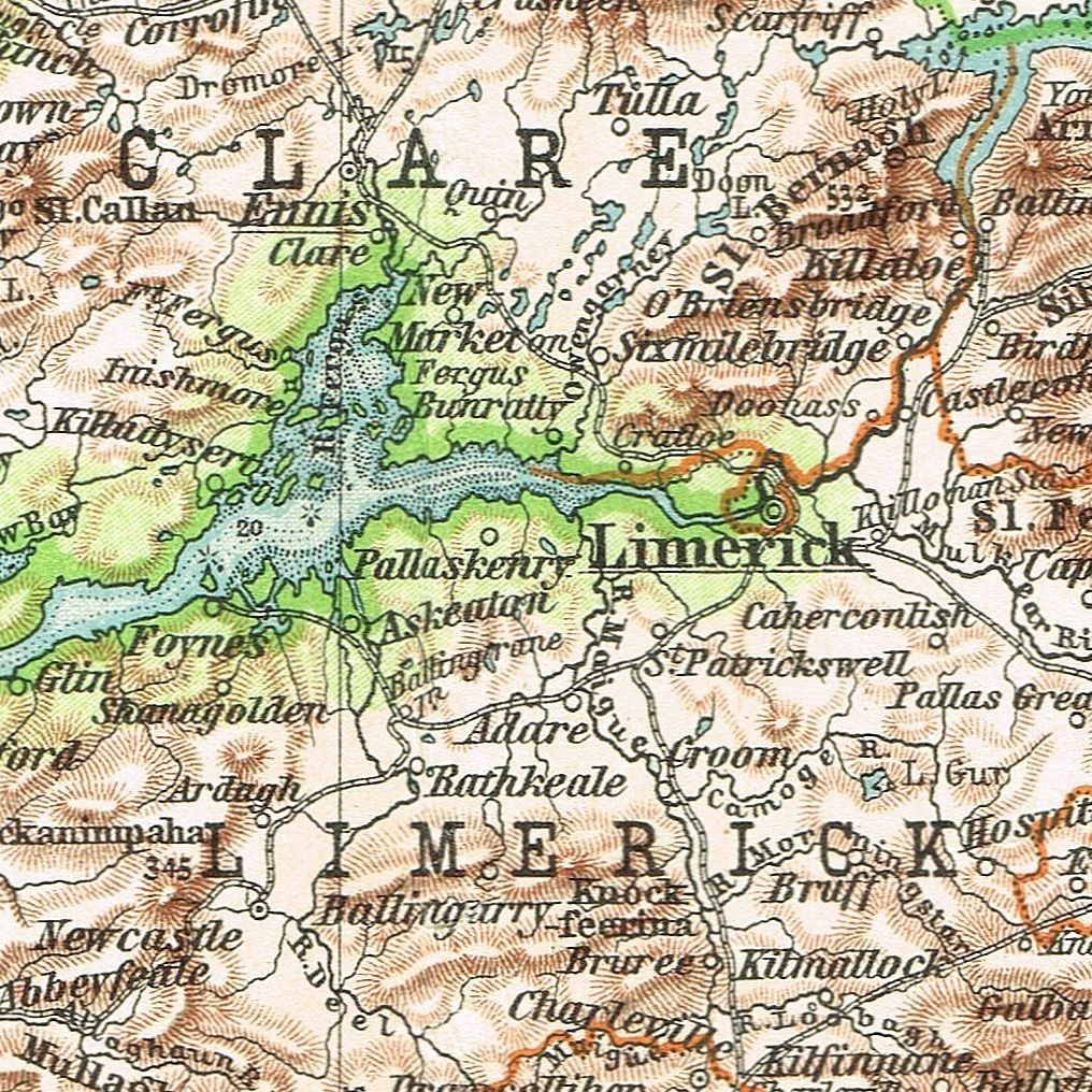 IRELAND IRLAND 1905 Original LARGE Map United Kingdom Éire Airlann