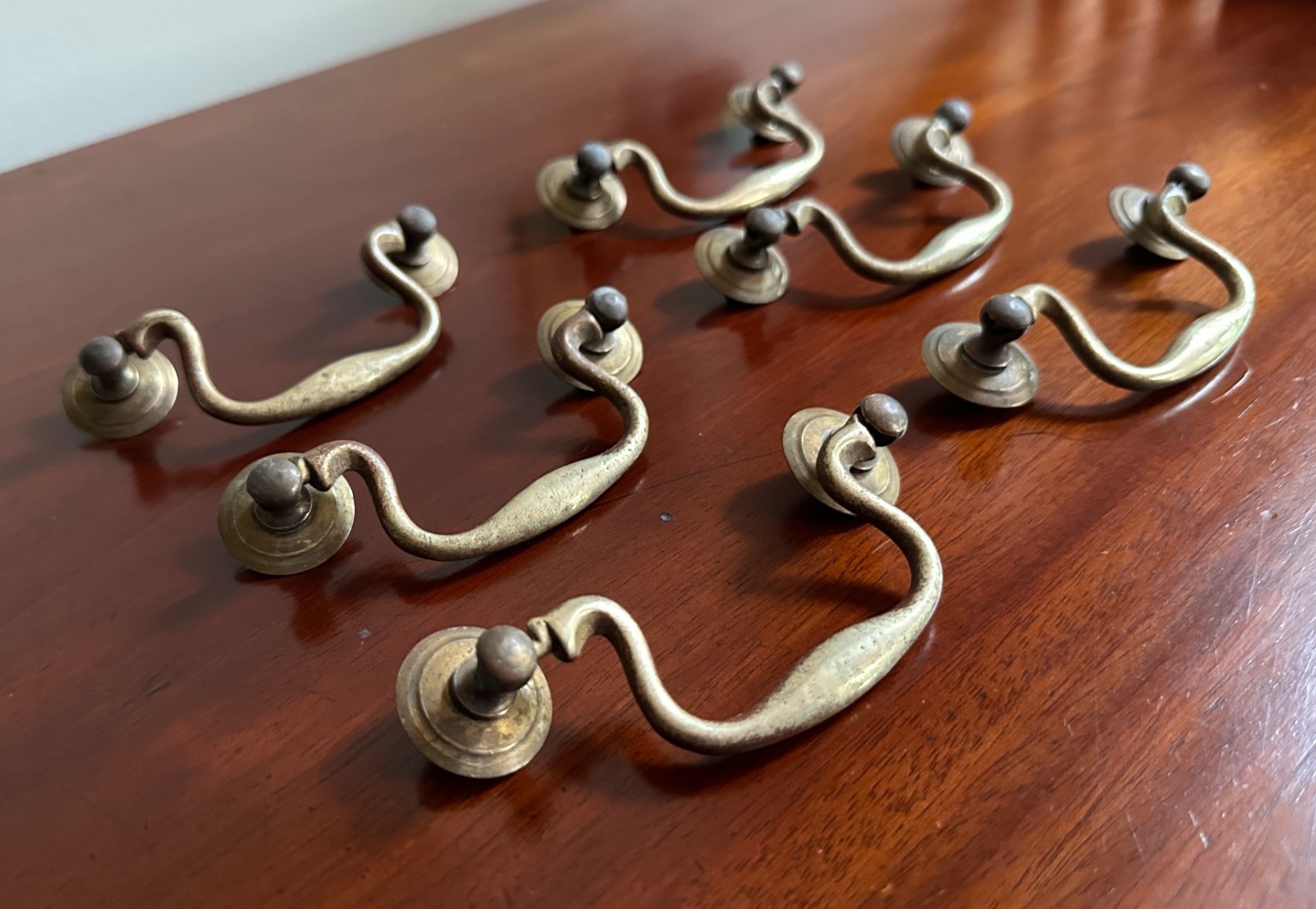 6 Antique Brass Colonial Revival French Provincial Dresser Drawer Bail Pulls