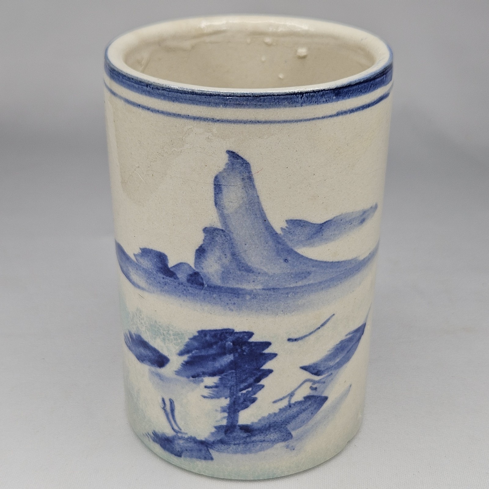 Antique Chinese Porcelain Hand-Painted Blue & White Brush Pot Vase Landscape