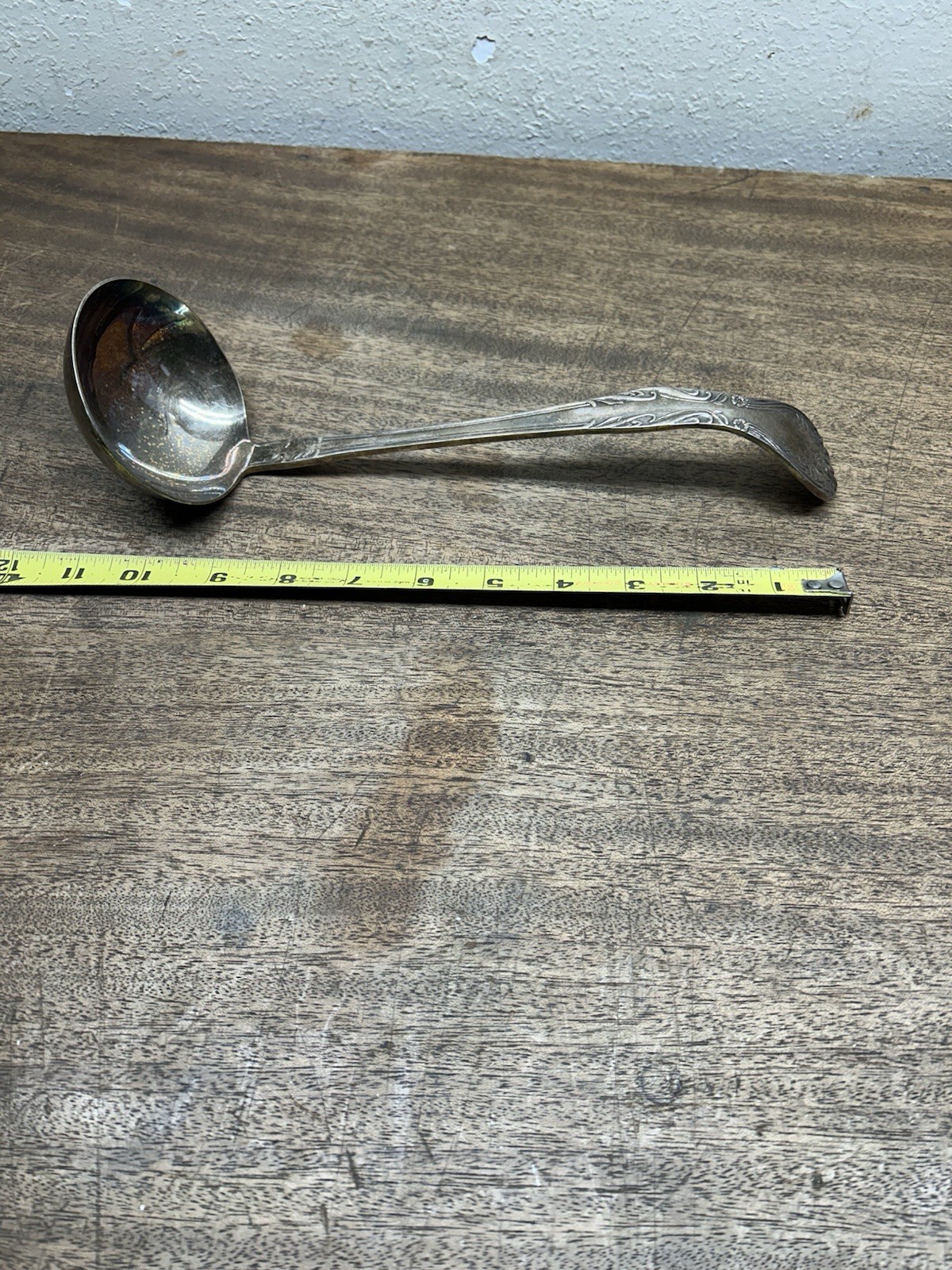 Large 11″ Vintage Nickel Silver Soup /Punch Ladle ~ Floral Handle