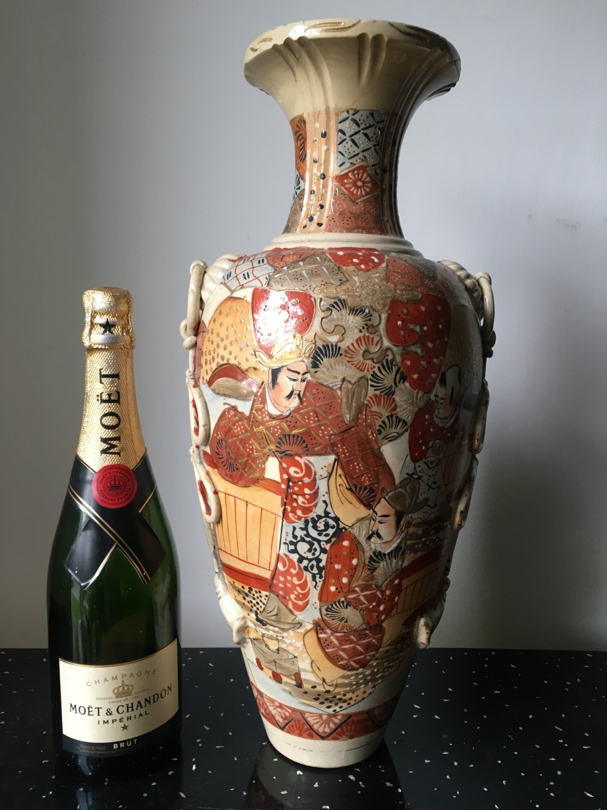 Large Antique Japanese Ceramic Satsuma Vase 46 cm hand painted Kyoto 2.4 kilo