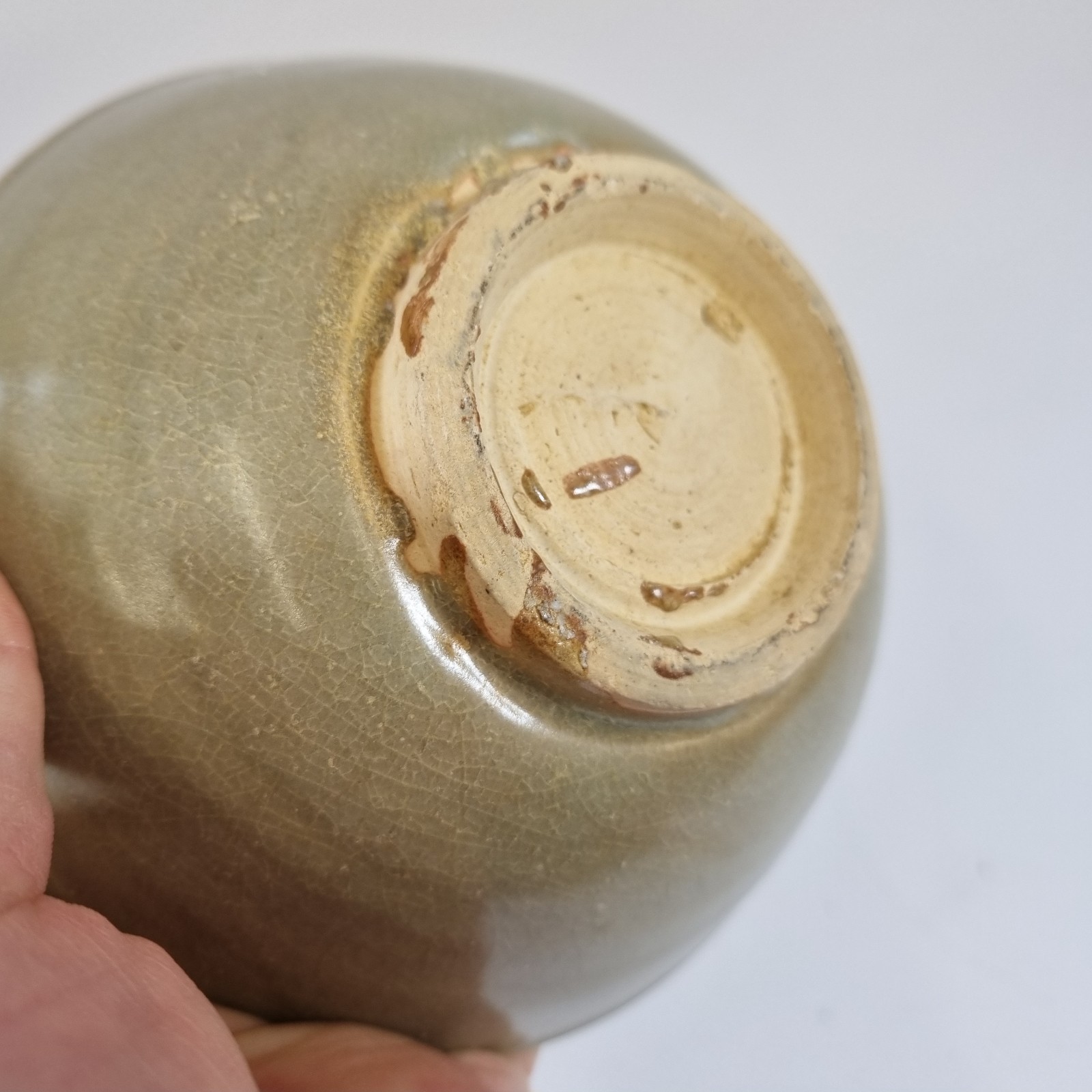 Antique Chinese Celadon Glazed Pottery Bowl Crackle Glazed 13.9cm Diameter