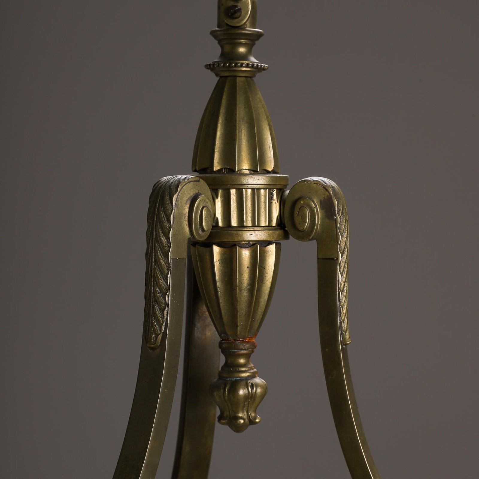 RARE ELEGANT ANTIQUE CAST BRASS GEC G.E.C. CHANDELIER 3 THREE LIGHT VASELINE