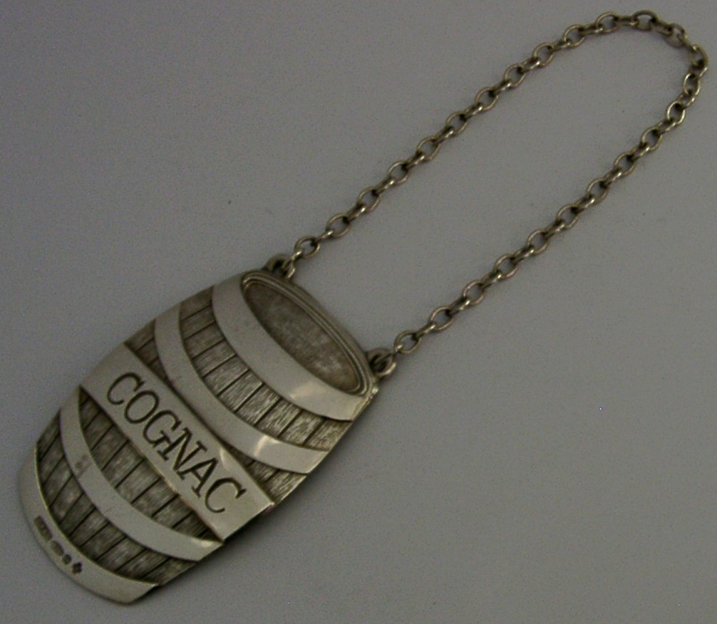 ENGLISH SOLID STERLING SILVER COGNAC DECANTER WINE LABEL 2000 BARWARE CASED