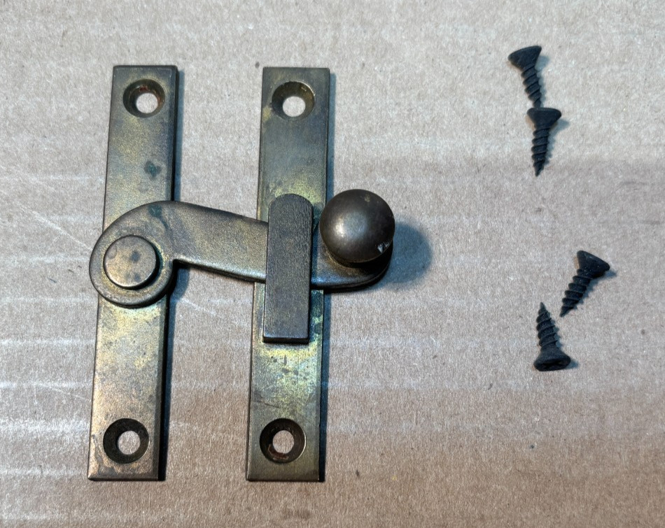 Antique Cabinet Latch Cast Brass Hardware Vtg Cupboard Gate Lock #N39