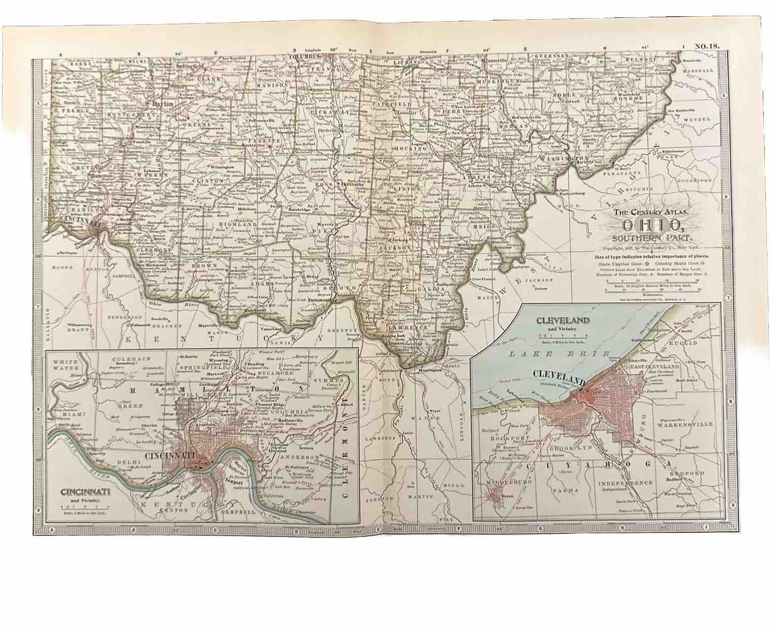 Ohio Southern Part – Original Vintage 1897 Map by The Century Company! (18)