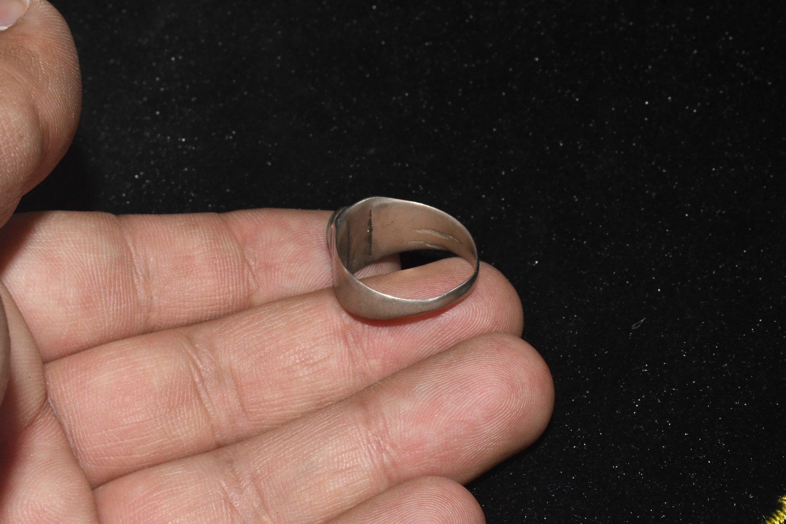 Antique Old Near Eastern Solid Silver Ring with Natural Turquoise Stone Bezel