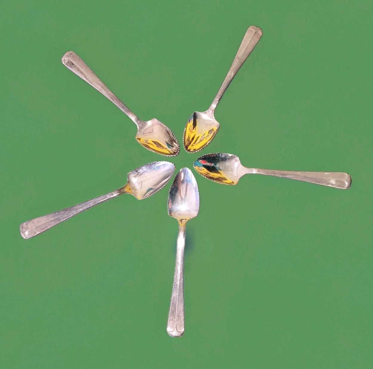5 Vintage LM Prestige Silver Plated Japan Serrated Grapefruit Spoons