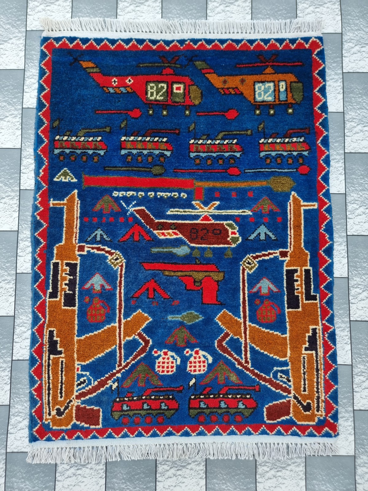 Vintage Hand Afghan War Rug Tribal Wool With Knotted Beautiful Wall Hanging Rug
