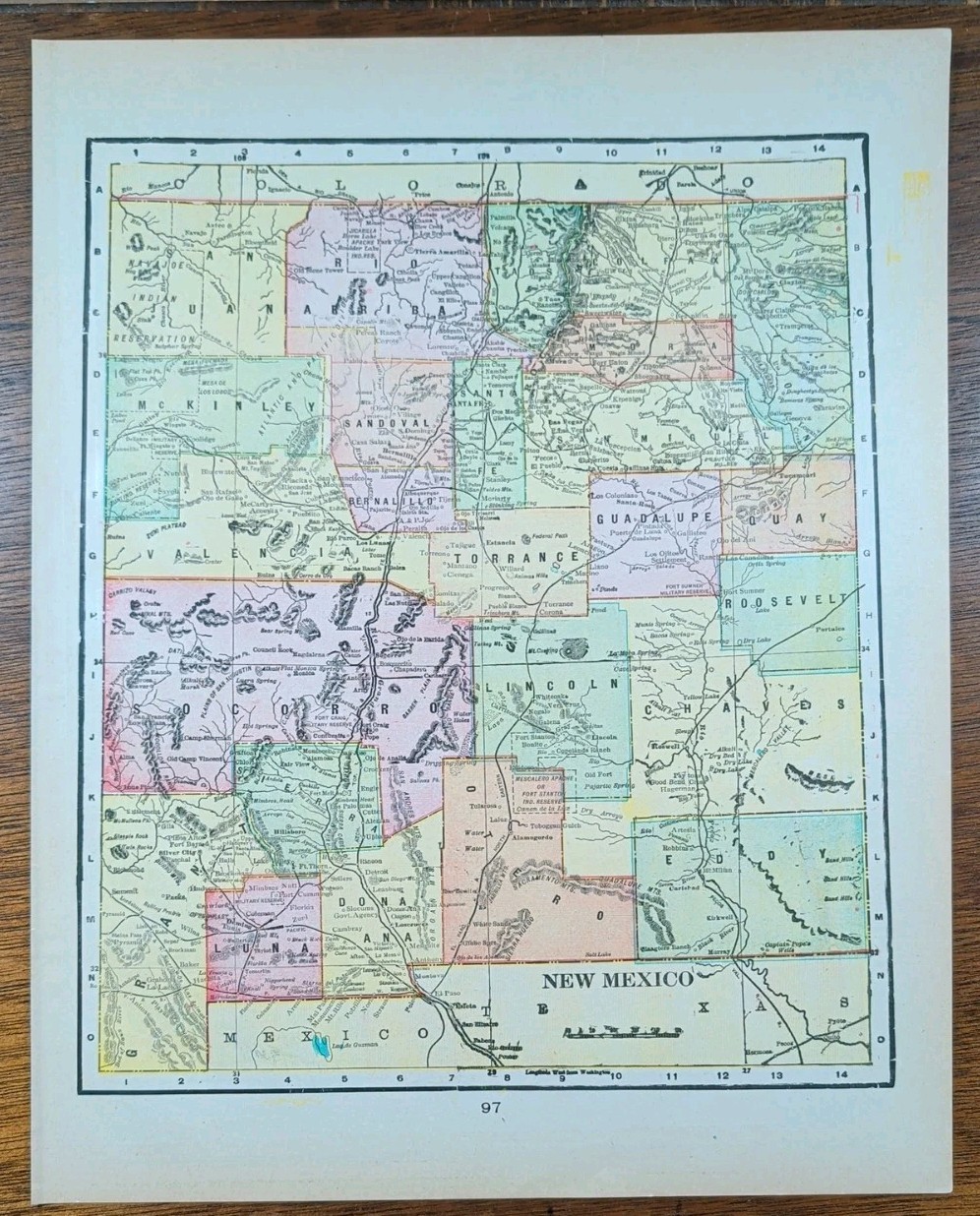 Vintage 1907 NEW MEXICO TERRITORY Map 11″x14″ Old Antique Original SANTA FE TAOS