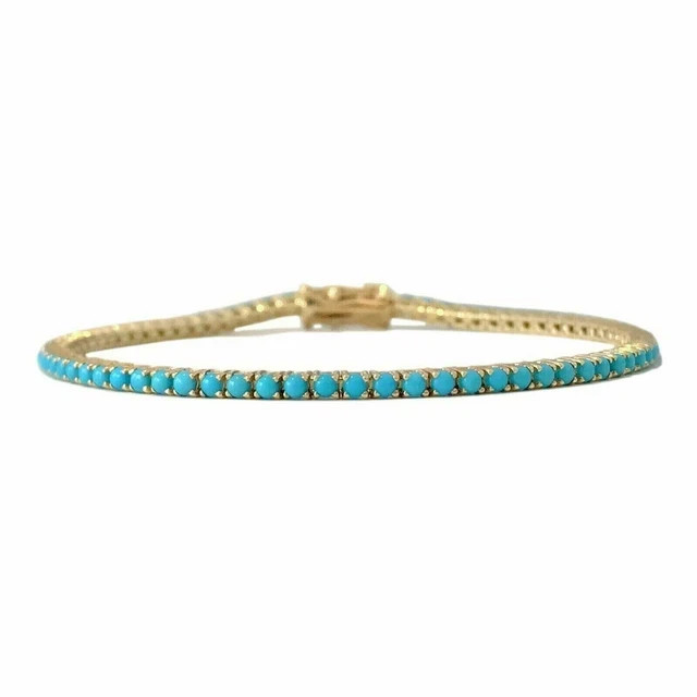 6 Ct Round Cut Lab Created Turquoise Tennis Bracelet 7.5″ 14k Yellow Gold Plated