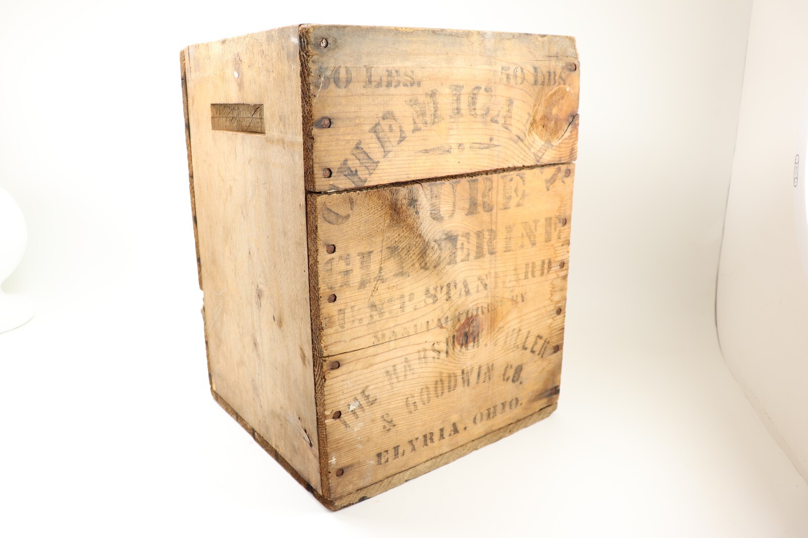Antique Wooden Crate Box, Harshaw Fuller & Goodwin Pure Glycerine , Elyria Ohio