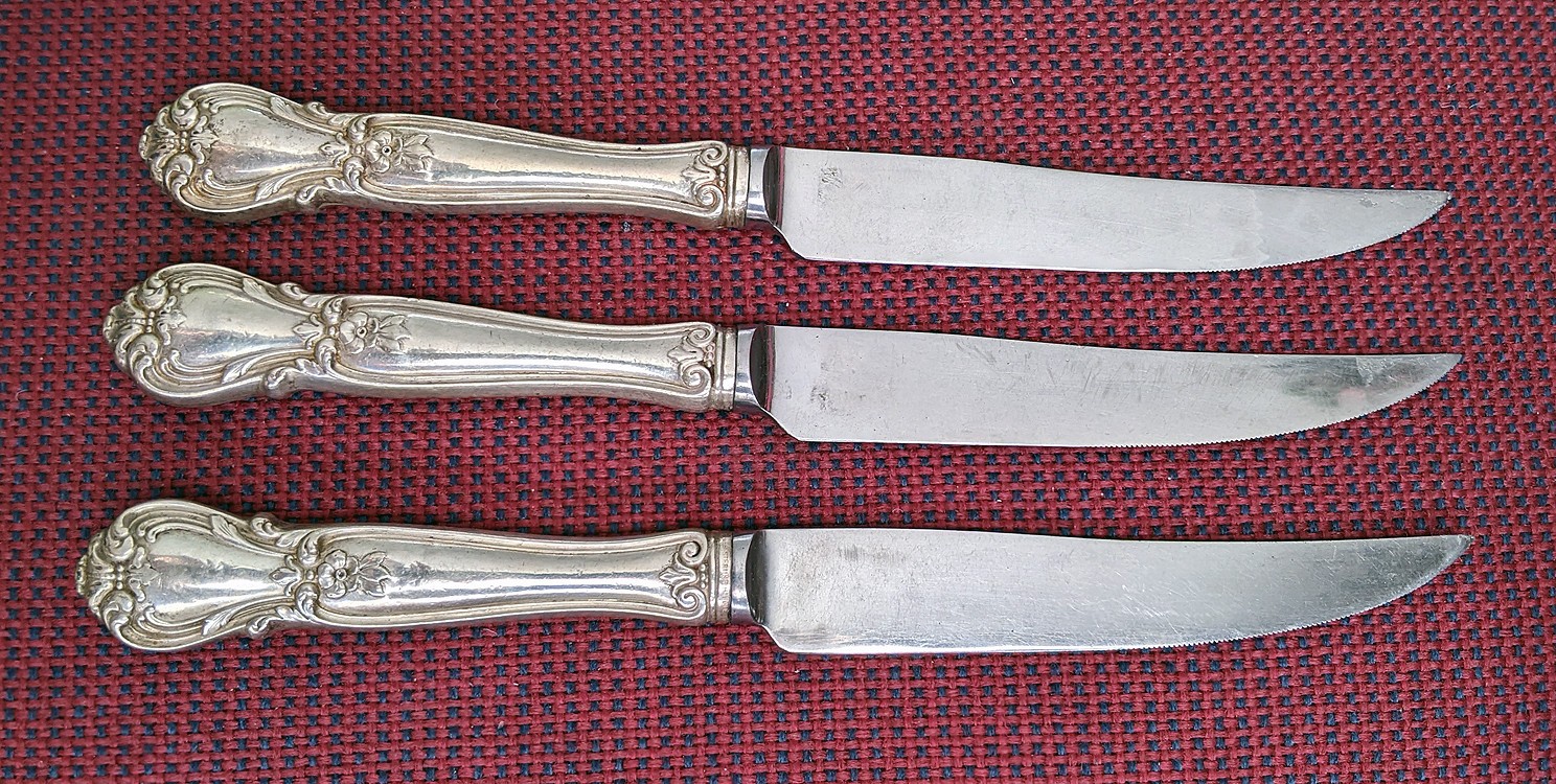 ONE WEB Sterling Silver Handled Steak Knife 8 1/2” Sheffield 3 available SCRAP?