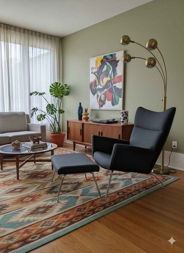 MCM Hans Wegner for Carl Hansen Style Lounge Chair & Ottoman in Dark Grey
