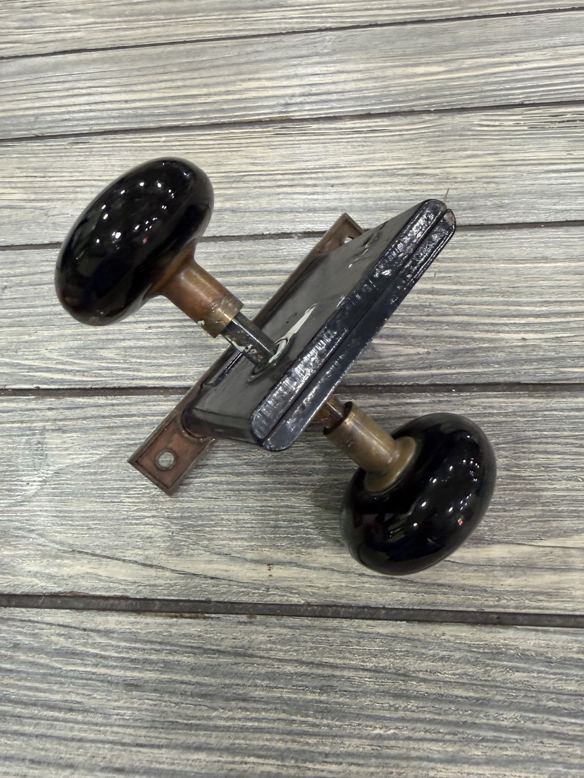 Antique Black Porcelain Door Knobs & Mortise Lock Set Hardware Salvage