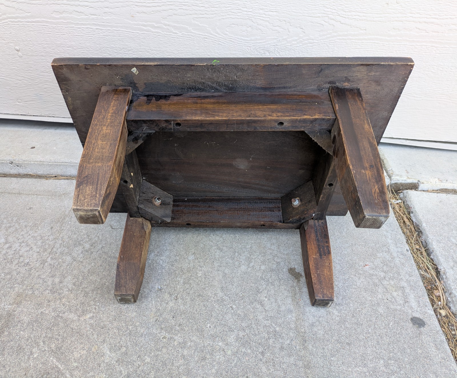 Vintage Rustic Solid Wood Low Floor Table Plant Stand Spanish Colonial Brutalist