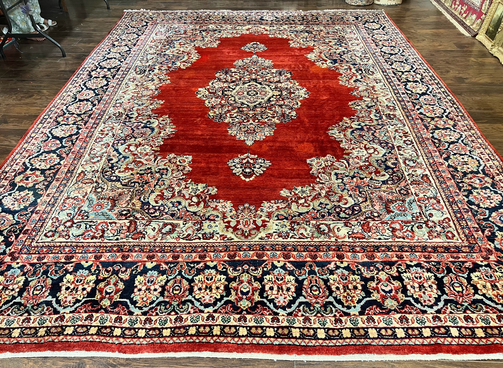 Per’sian Sarouk Rug 11×14 Semi Open Field Red Blue Antique Wool Handmade Large