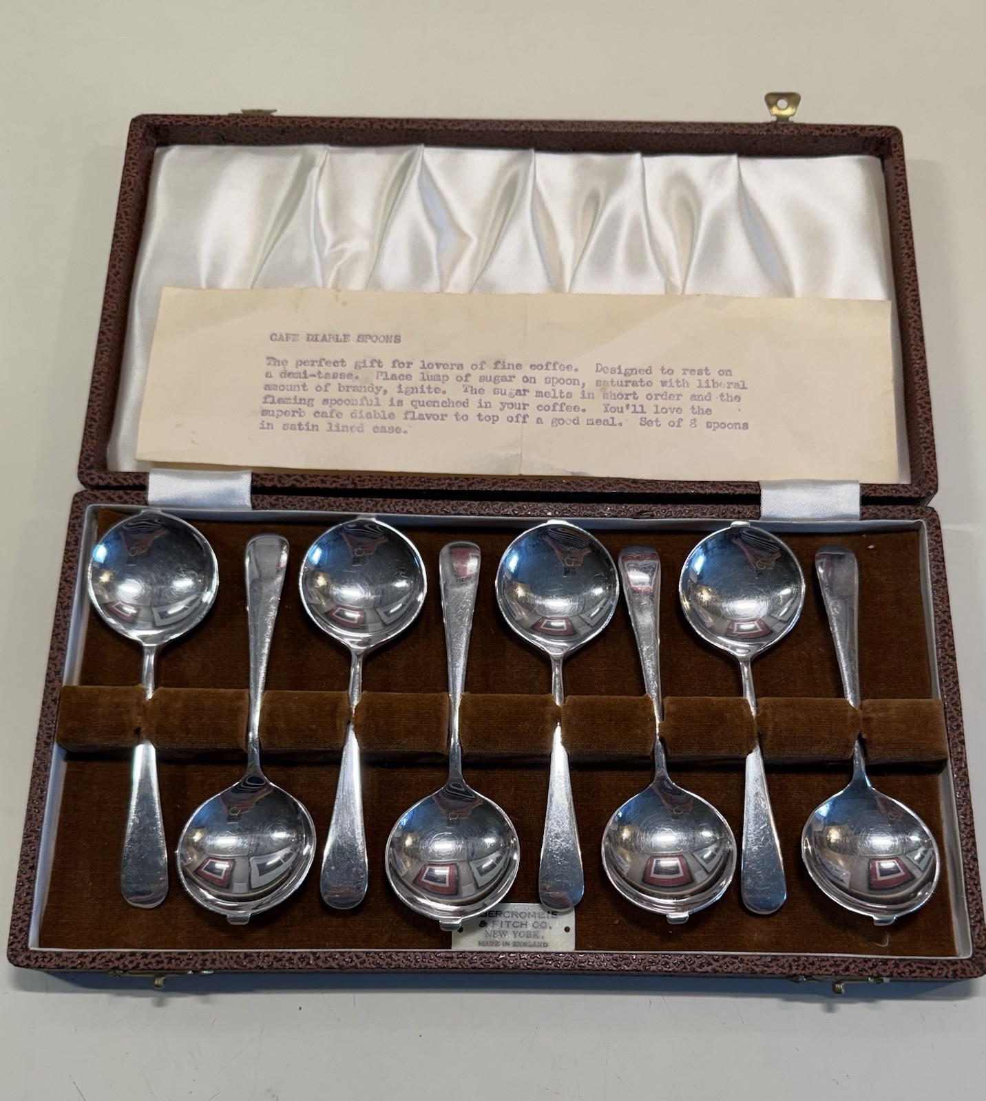 RARE Silver Espresso Spoons From Abercrombie & Fitch, 1912-1914, Original Case