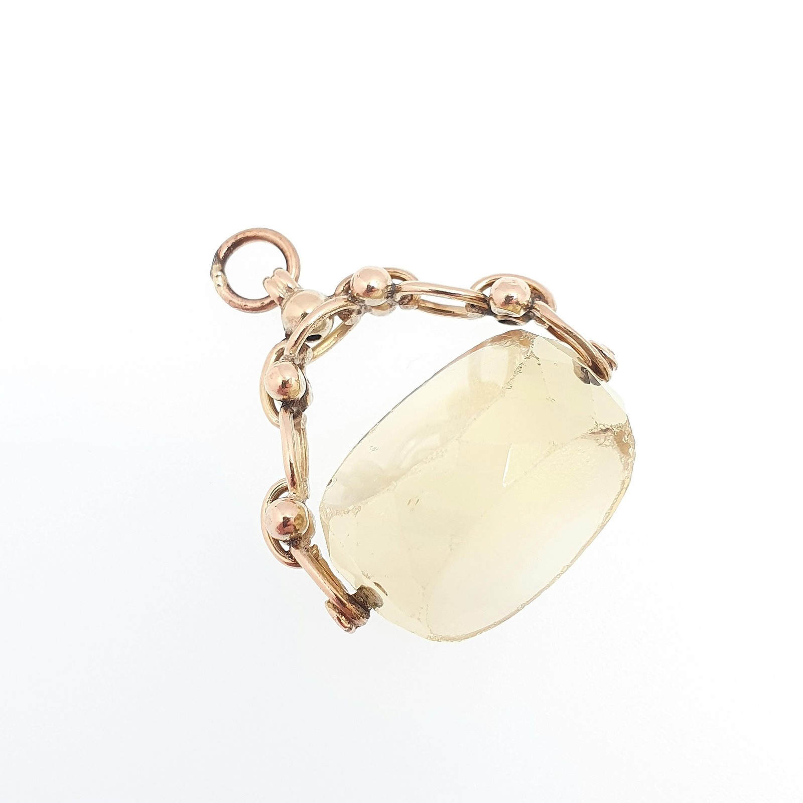 Antique Victorian 9ct 9k Gold Citrine Spinner Fob Pendant Necklace Large Big