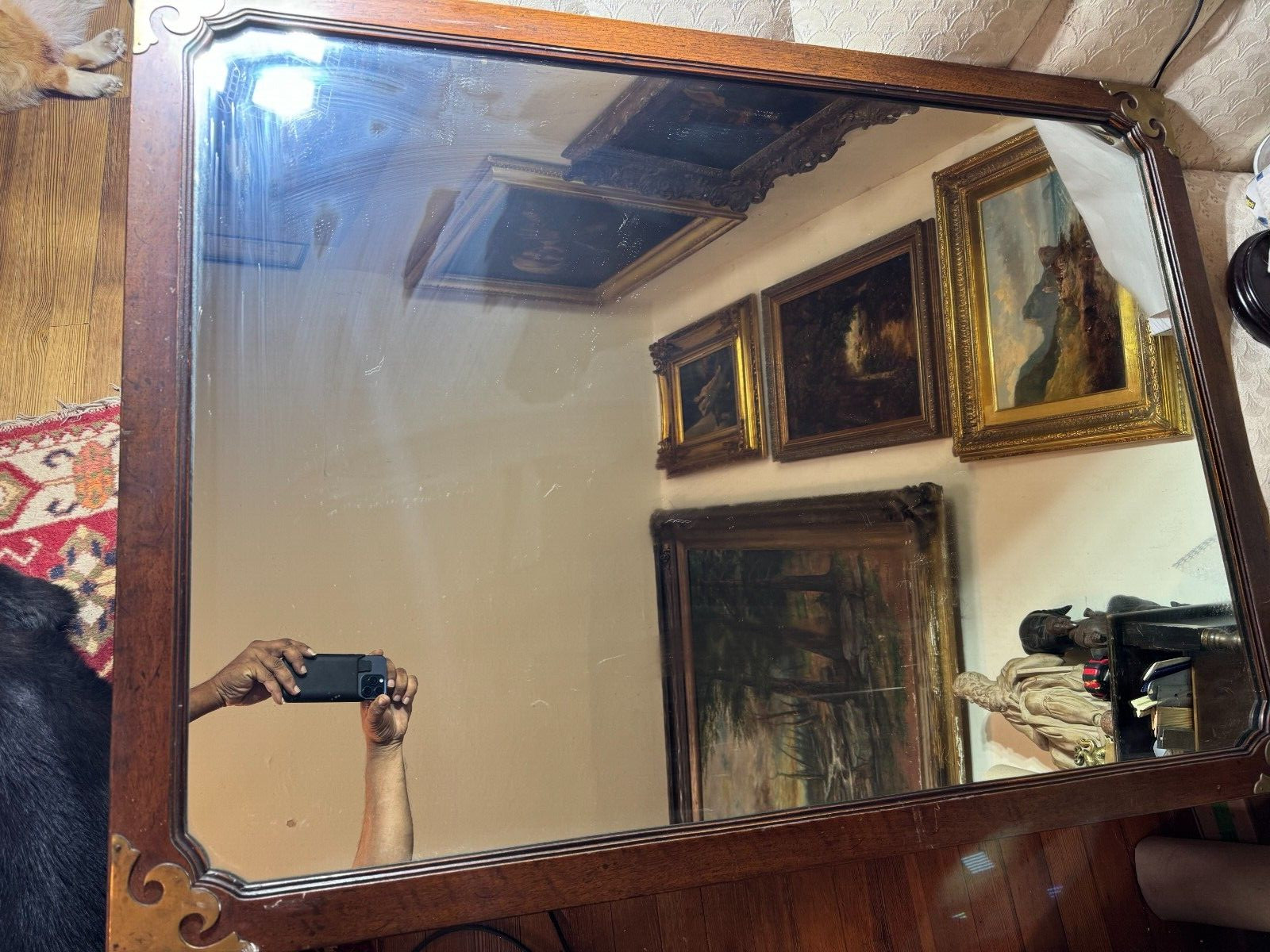 Huge Antique Wood Framed Wall Mirror – 47.5″ Wide x 34.5″ Tall x 1.0 ” Deep