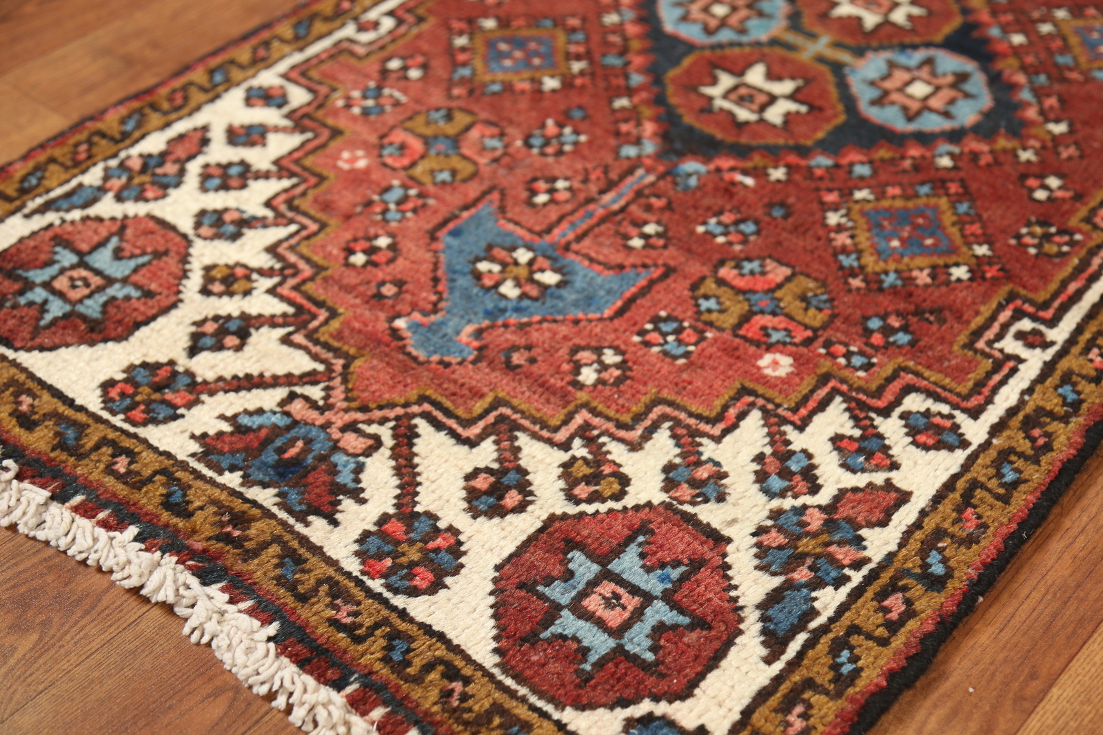 Pre-1900 Vegetable Dye Heriiz Serapi Narrow Runner Handmade Antique Rug 2×11