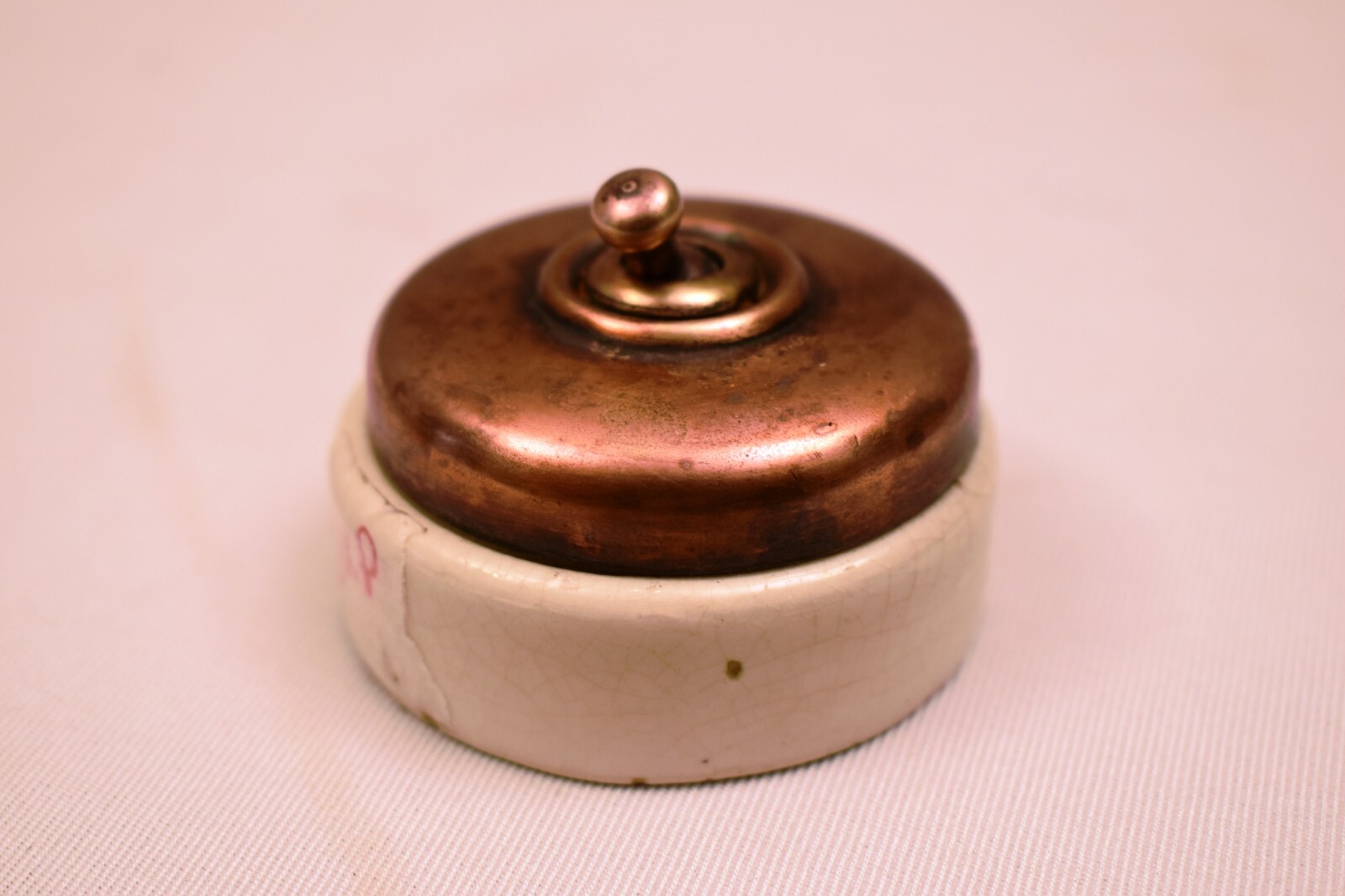 Vintage German Brass Toggle Light Switch Vitreous Ceramic Industrial 2.2”R1