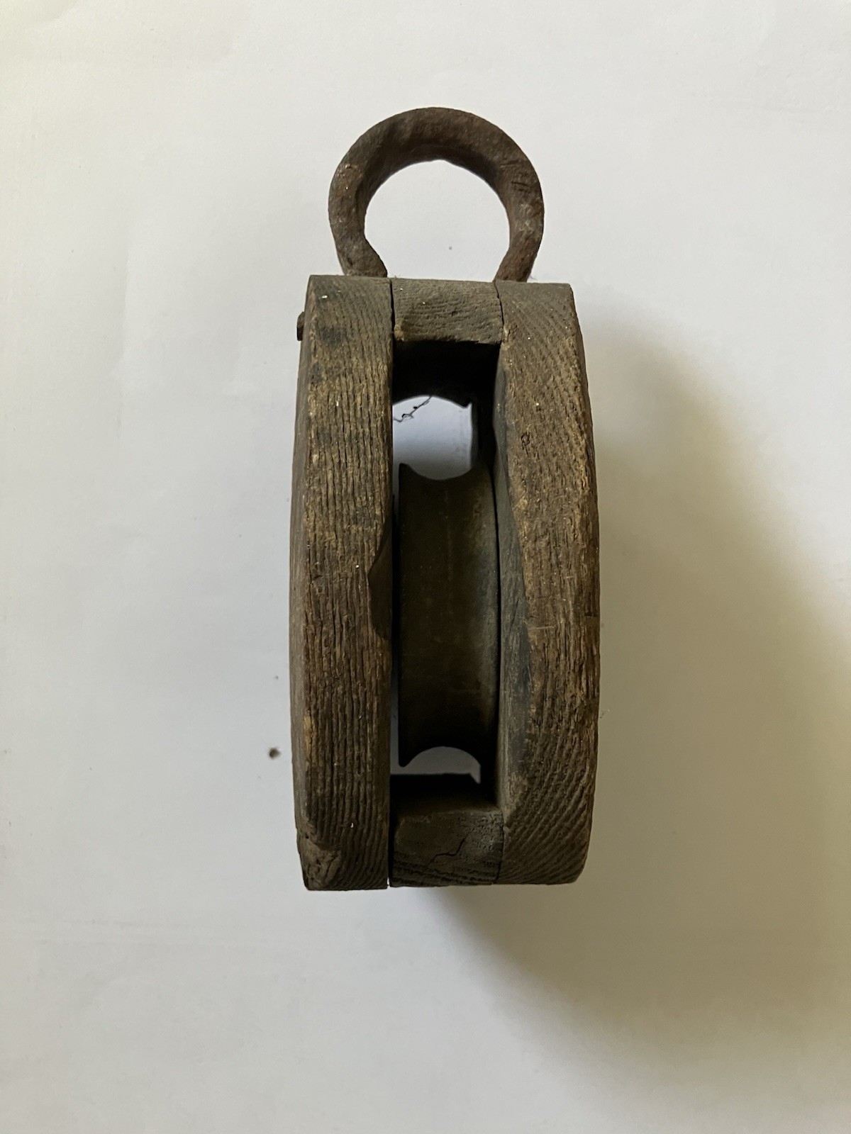 WI Barn Antique Primitive Hand Made Cast Iron/Wood Pulley Wheel