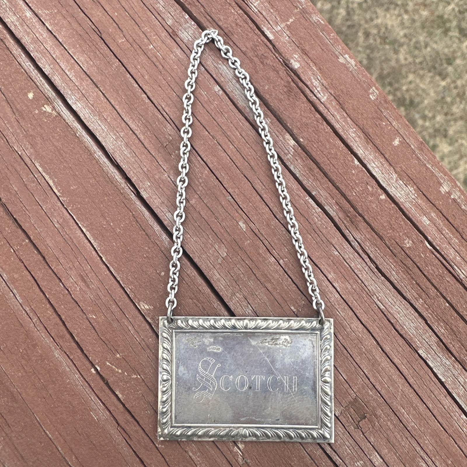 S. Kirk & Son Sterling Silver Scotch Decanter Label Tag Charm Vintage Barware