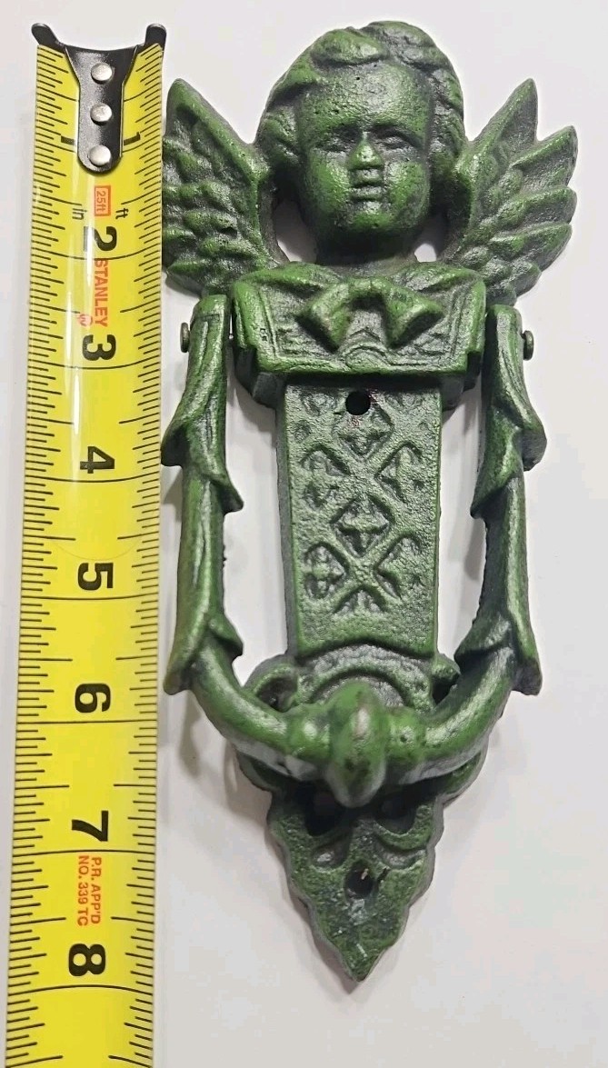 Vintage Door Knocker Angel Cherub Cast Iron With Wings Rustic