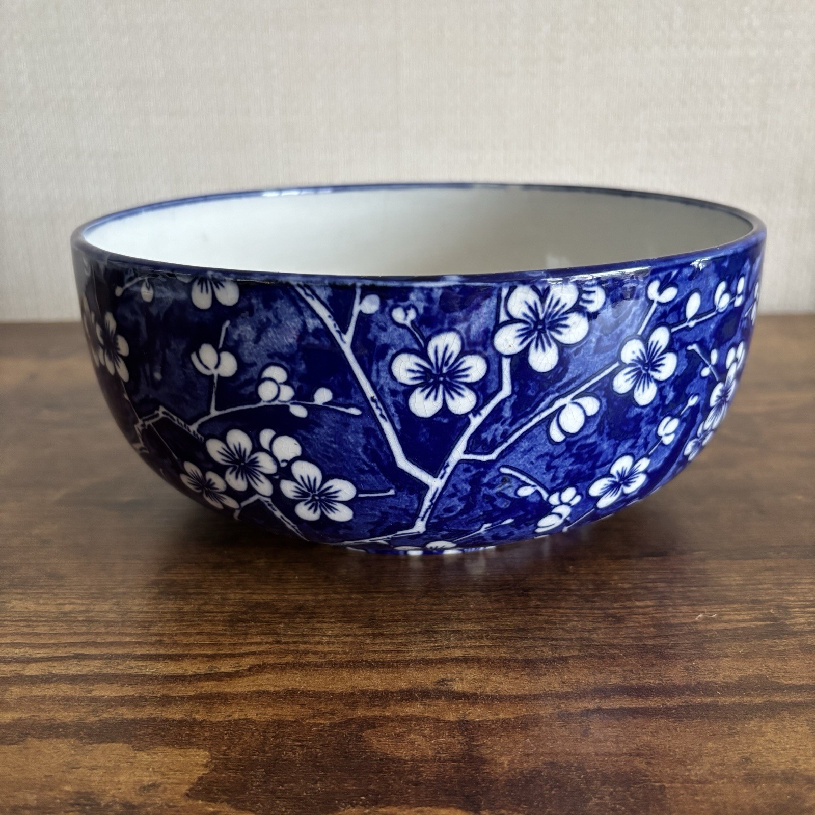Antique Minton Prunus Transferware Large Salad Or Fruit Bowl Blue And White