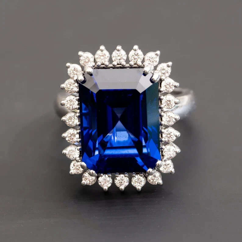 5.00 Ct Natural Sapphire Diamond Engagement Ring 14K Solid White Gold Size 7