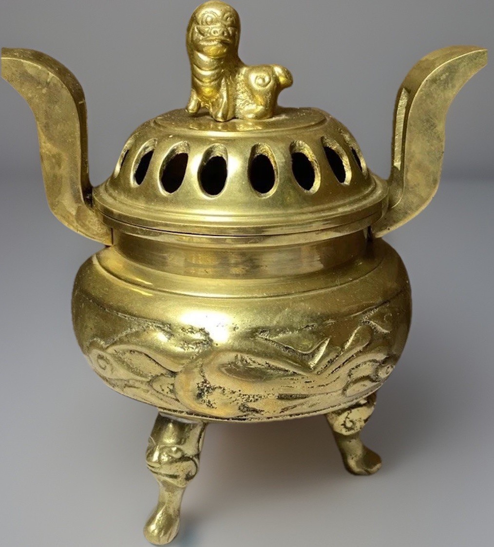 3.6 pound SOLID Vintage Brass Foo Dog Incense Burner Censer Bowl 1.5 Kilo