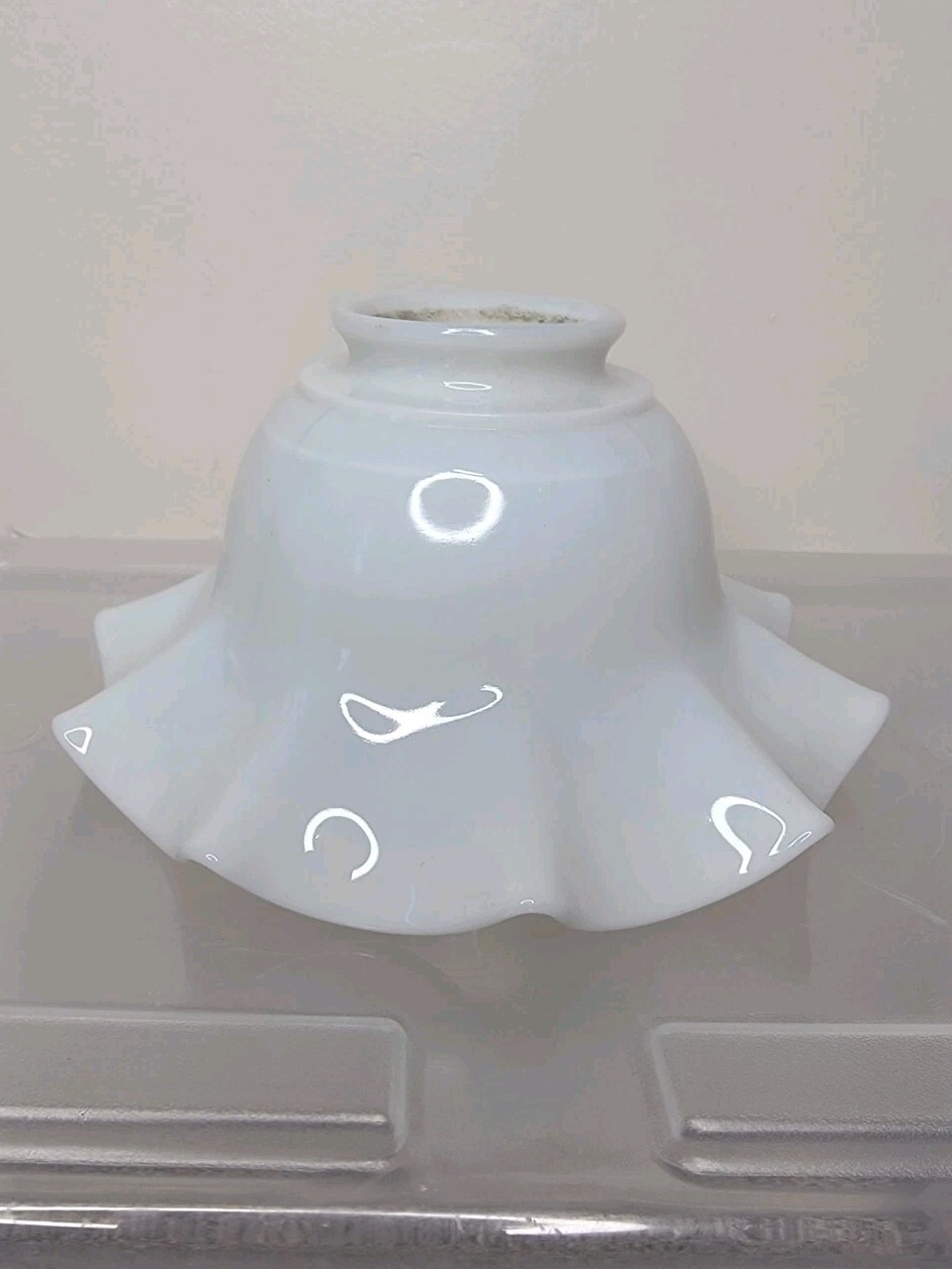 Vintage Milk Glass Ruffle Edge Crimped Lamp Light Shade Ruffle Scallop Porcelain