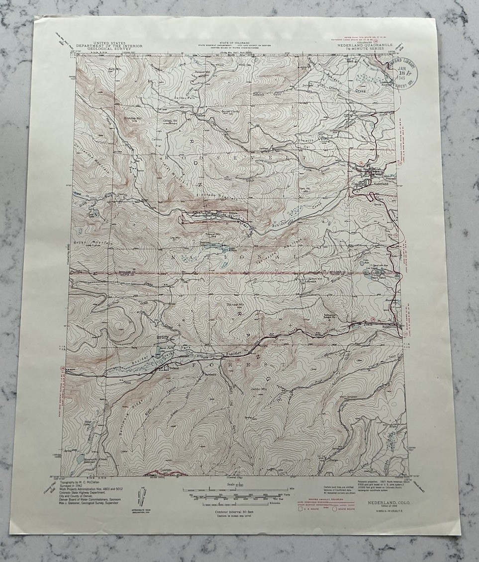 VINTAGE WW2 ERA NEDERLAND COLORADO GEOLOGICAL SURVEY TOPOGRAPHICAL MAP 1944 USGS