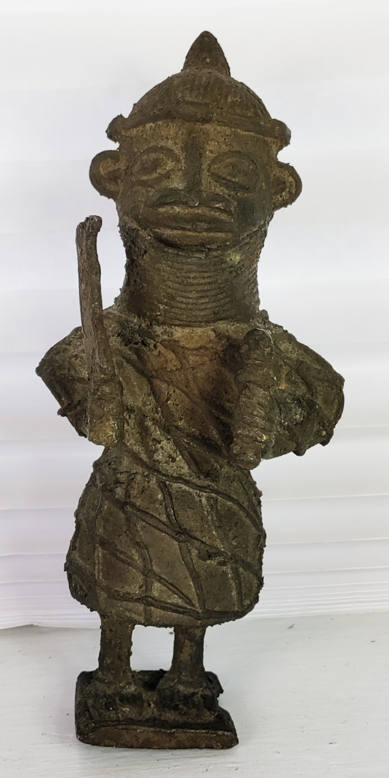 Antique Kingdom Of Benin Nigeria Bronze Sculpture Statue Figure 7.5″ Tall As Is