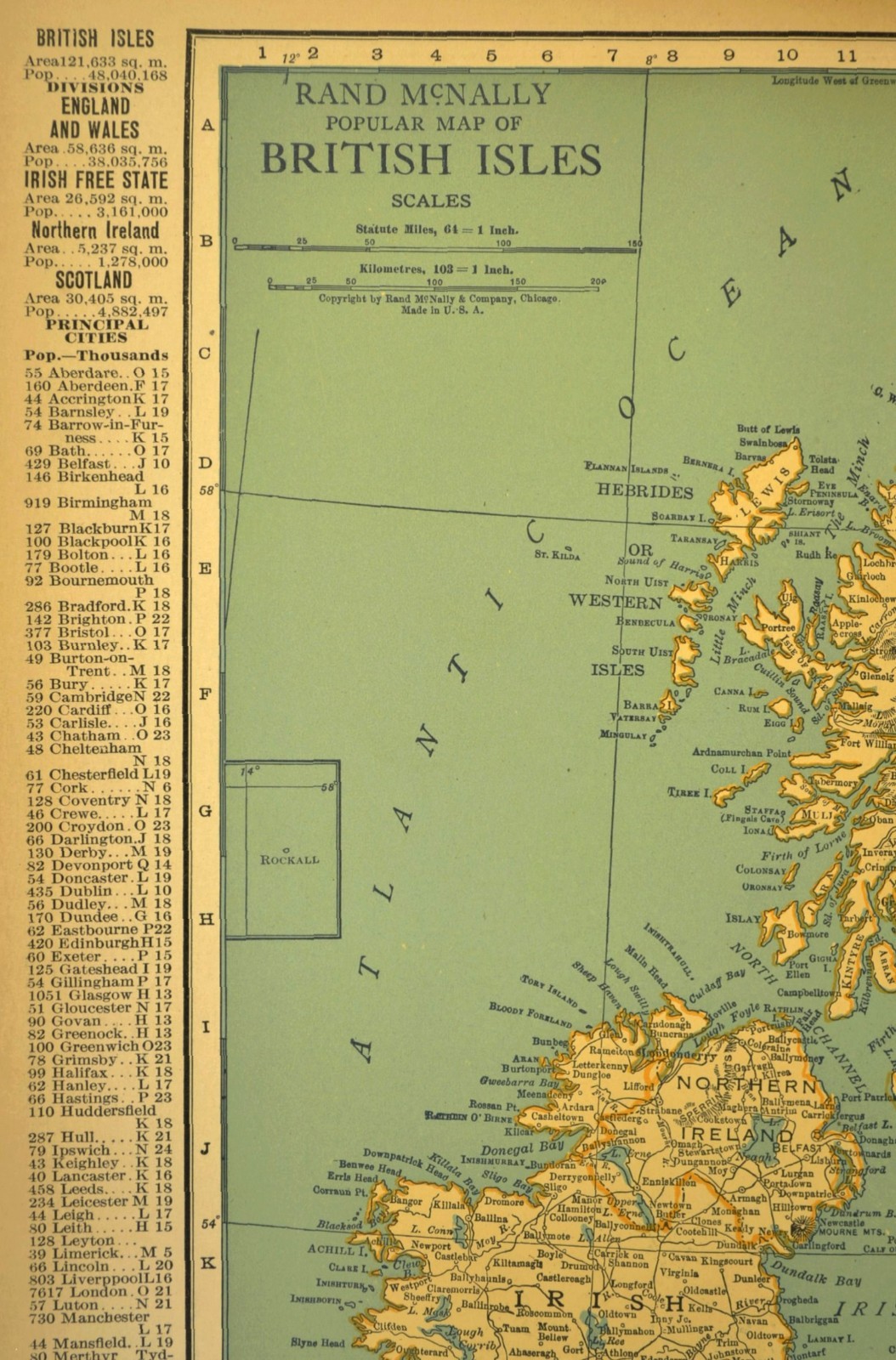 Antique BRITISH ISLES Map Wall Art United Kingdom Old Original Edinburgh Dublin