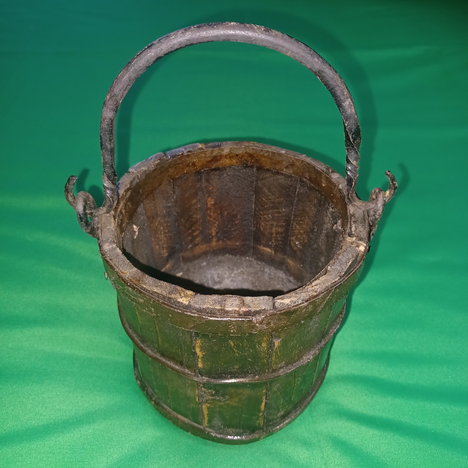 5″ Antique Wood & Metal Berry Pail Rare Early With Iron Handle Hand Made