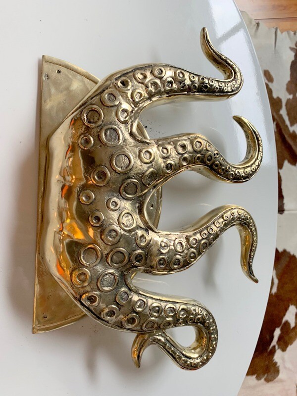 Large Octopus Brass Door Pull Handle 18” Polished Solid Brass Tentacle Grab