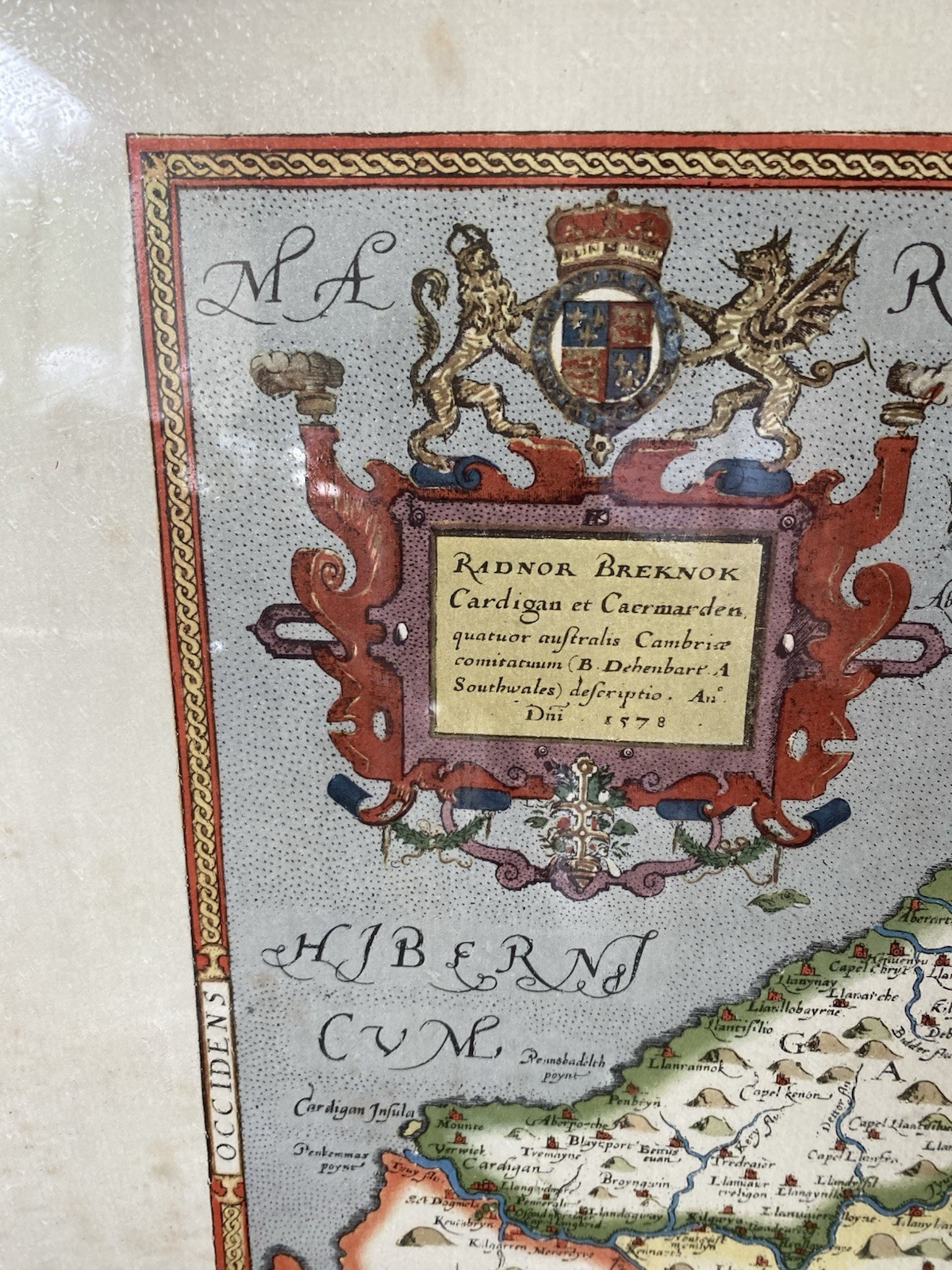 Large Vintage Framed Map Christopher Saxton’s 1578 Welsh Counties Wales