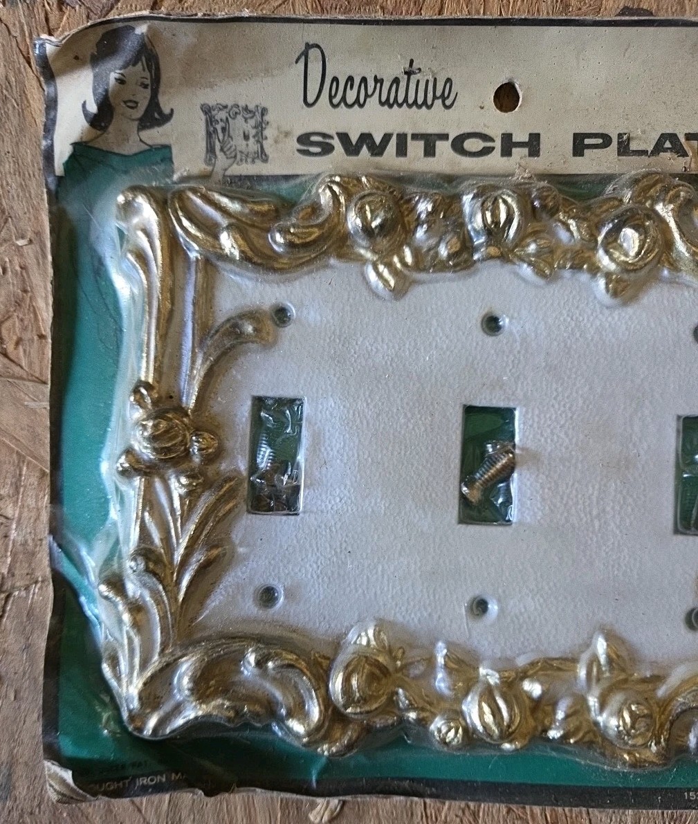 Vintage Brass Ornate Three Toggle Light Switch Plate Covers MCM Wrought Iron
