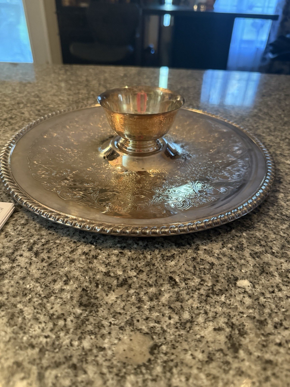 Silver-Plated Butter Dish with Glass Insert, Lid, Ornate Tray, Post-1940