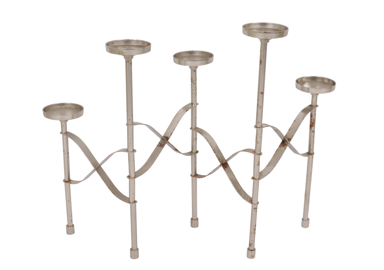 Vintage 70s Mid Century Modern MCM Steel 5 Piece Rotating Candle Holder Silver
