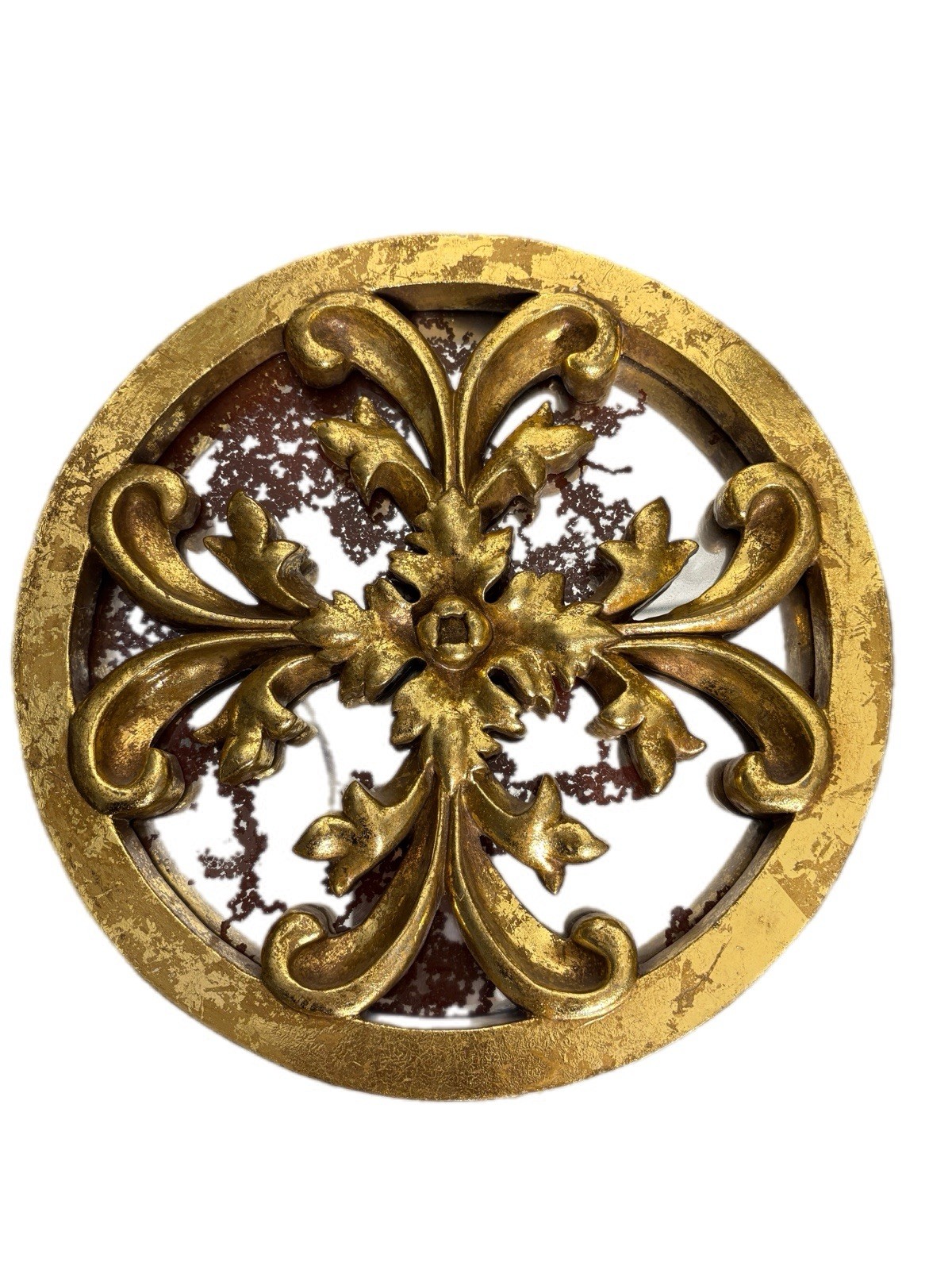Vintage Gold Tone Medallion Round Mirror Wall Art Hollywood Regency Ornate 10″