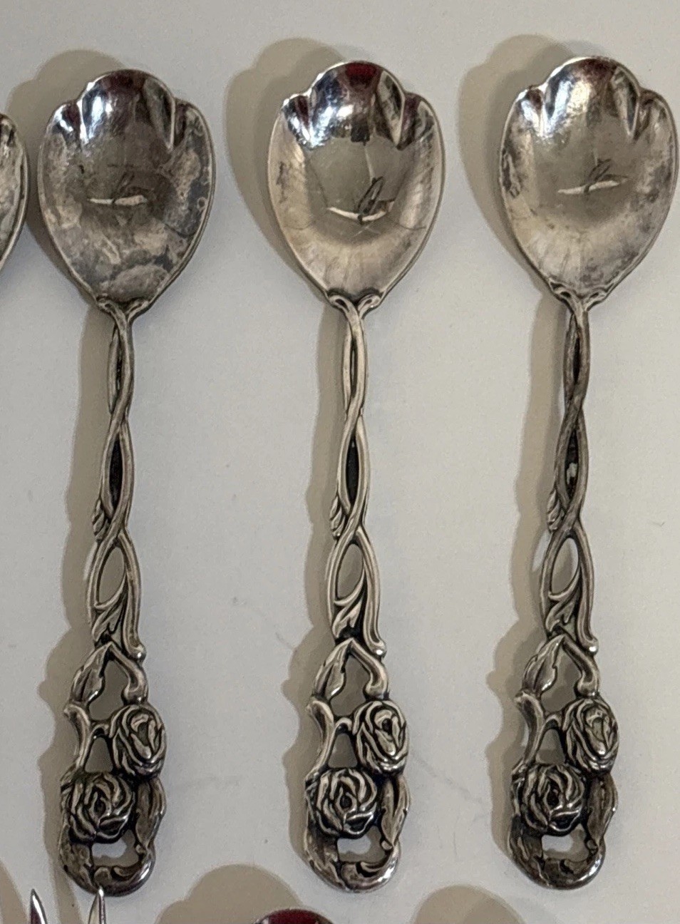 VTG 9 Nils Johan Sweden Rose Vine Silver Plate Cocktail Fork & Demitasse Spoons
