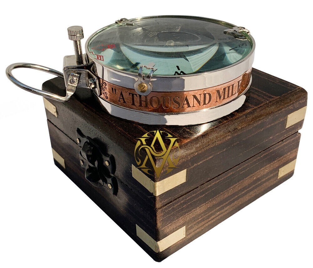Brass Vintage Gift For Sailor Father Day Compass with Wooden Box Antiqu Nautical