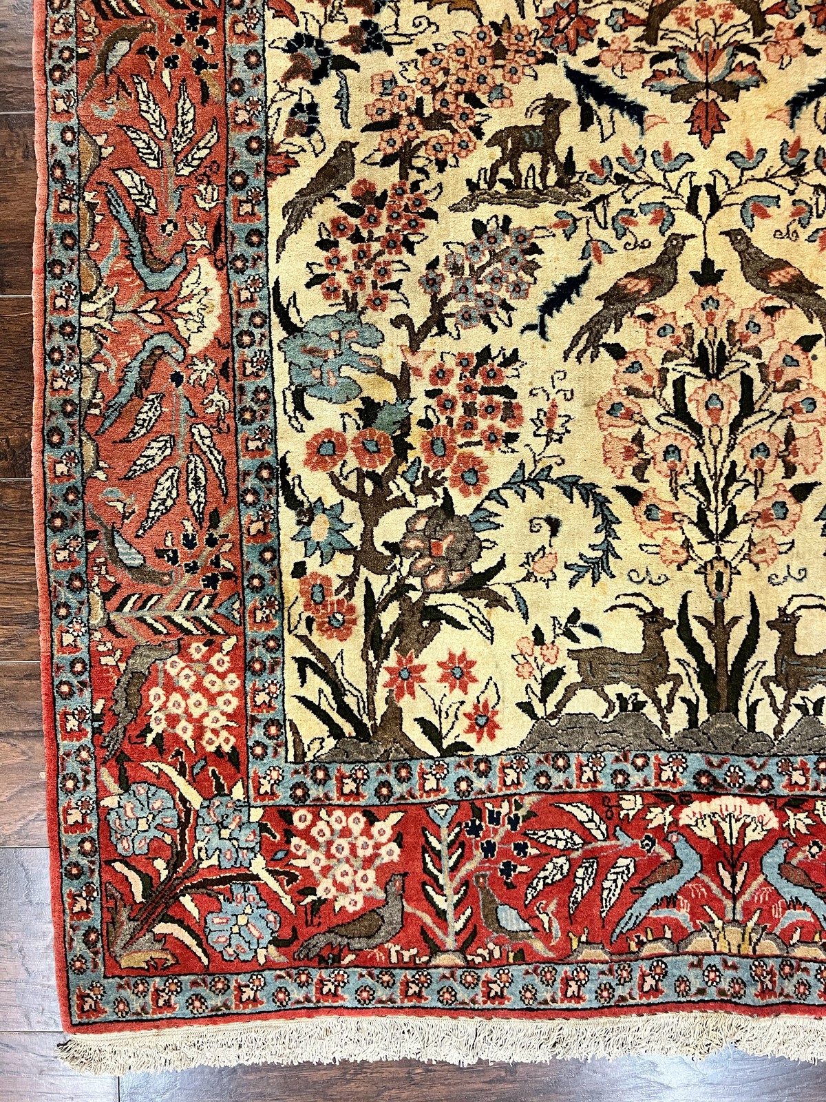 Tree of Life Rug 5×7 Animal Motifs Deer Birds Fine 225 KPSI Vintage Handmade