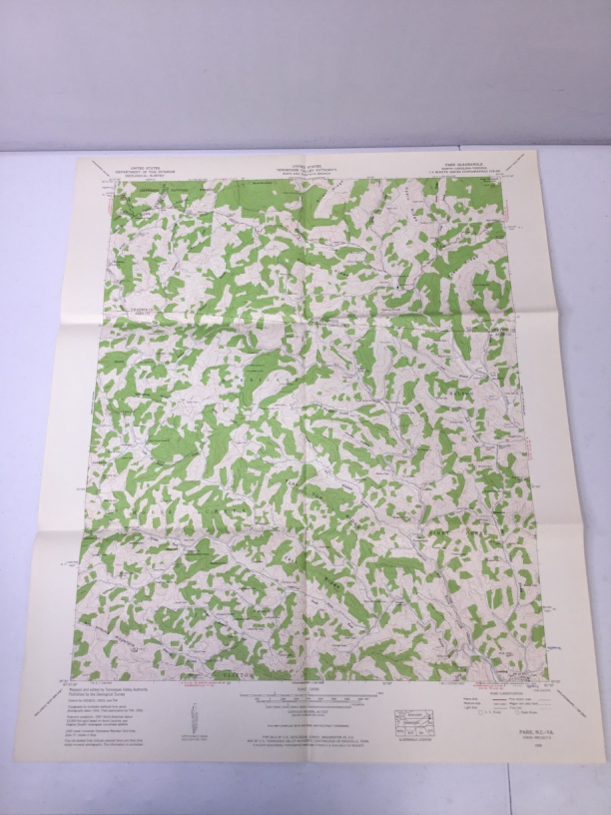 Vintage TVA Topographic Map. 1959 Park NC & VA, 22″x27″