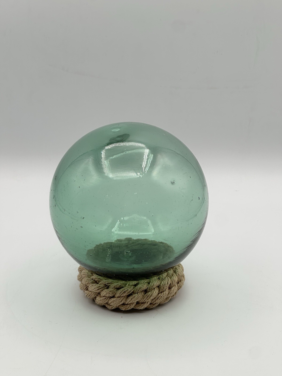 Vintage Green Blown Glass Fishing Net Float 4.5”