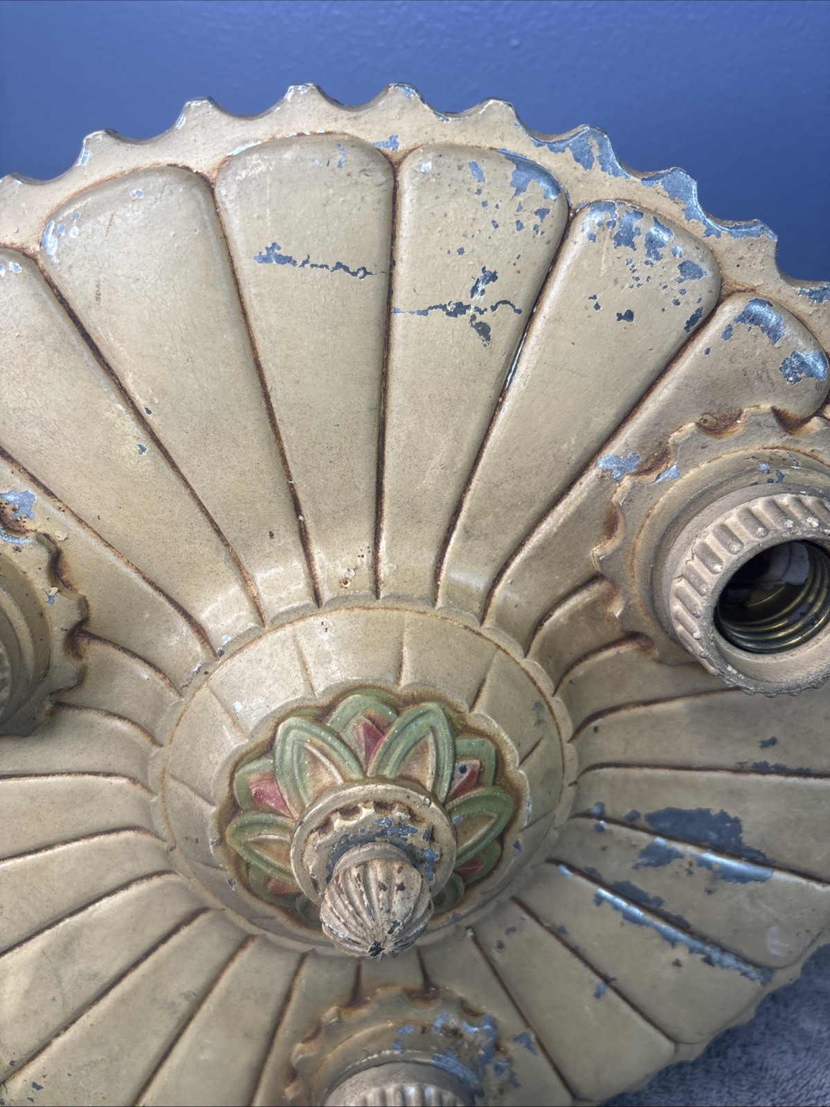 ART DECO THREE-LIGHT CEILING LIGHT FIXTURE FLUSH MOUNT 1930’S ALUMINUM ANTIQUE