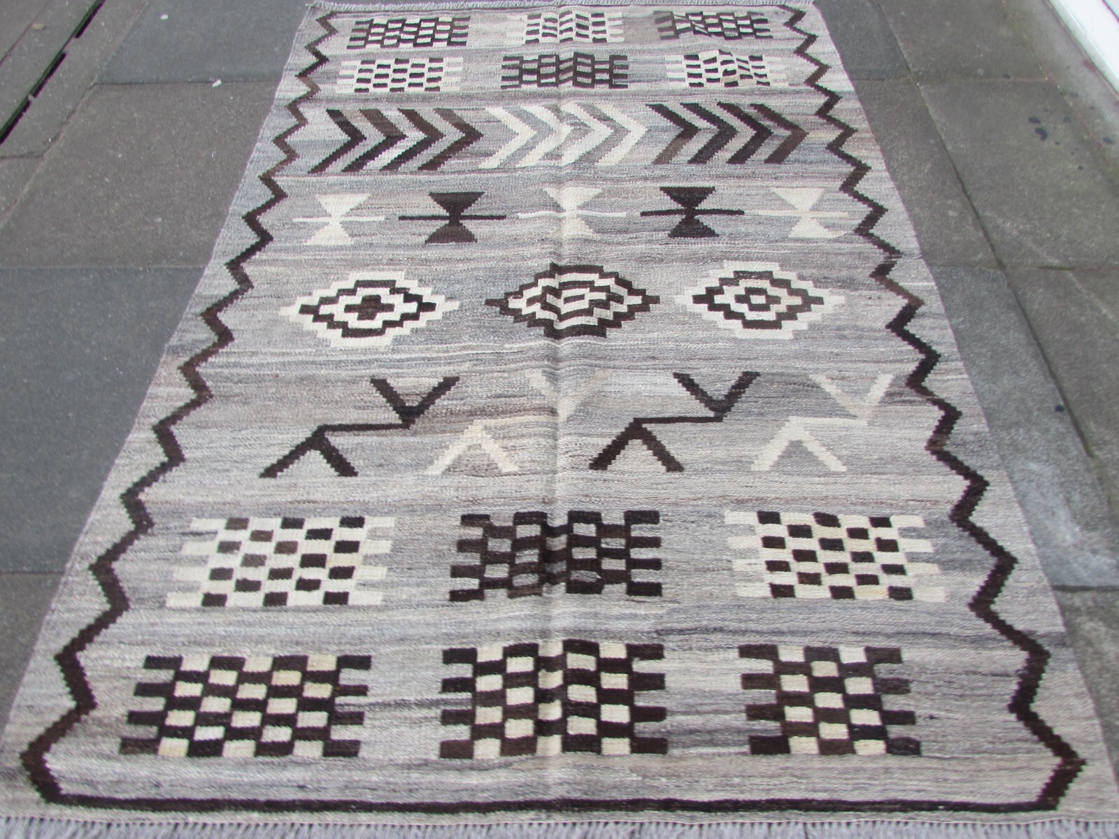 Kilim Vintage Traditional Hand Made Oriental Grey Wool Kilim 180x125cm